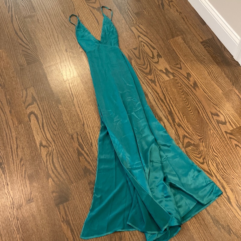 REFORMATION green silk dress with slit